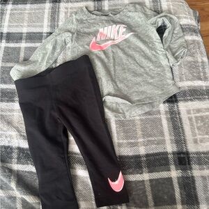 Nike Kids Pink Logo Gray Top and Black Leggings Set